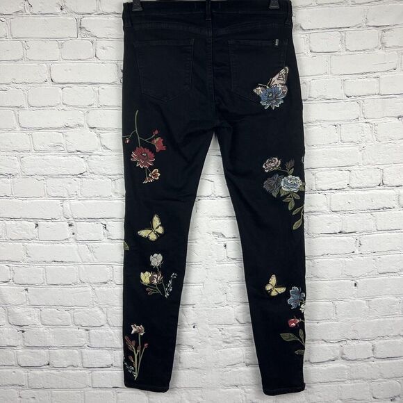 Buffalo David Bitton Faith Mid Rise Skinny Black Denim‎ Jeans Embroidered Floral - Picture 2 of 12